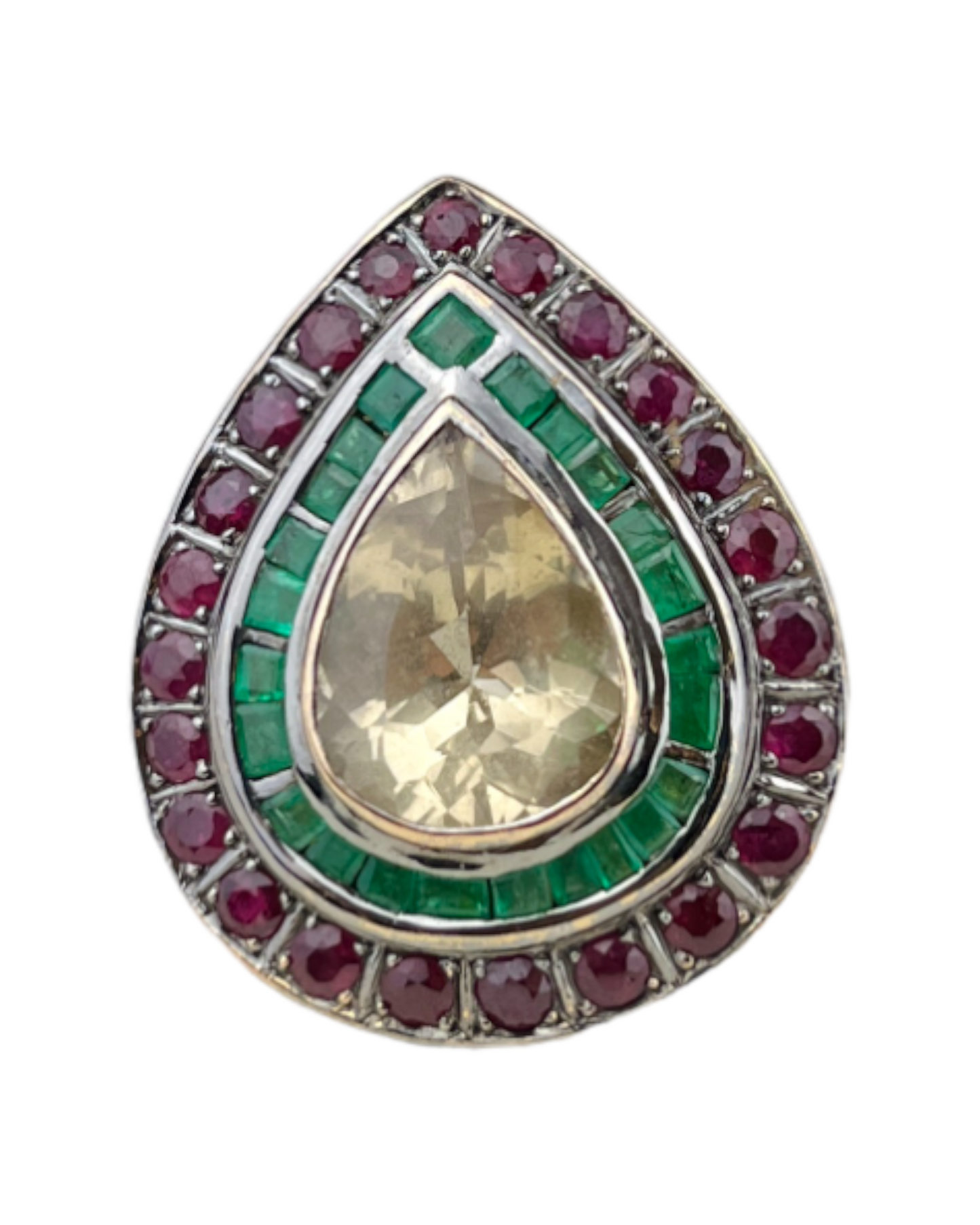 Namazte Maharaja Ring with Emeralds, Rubies and Quartz