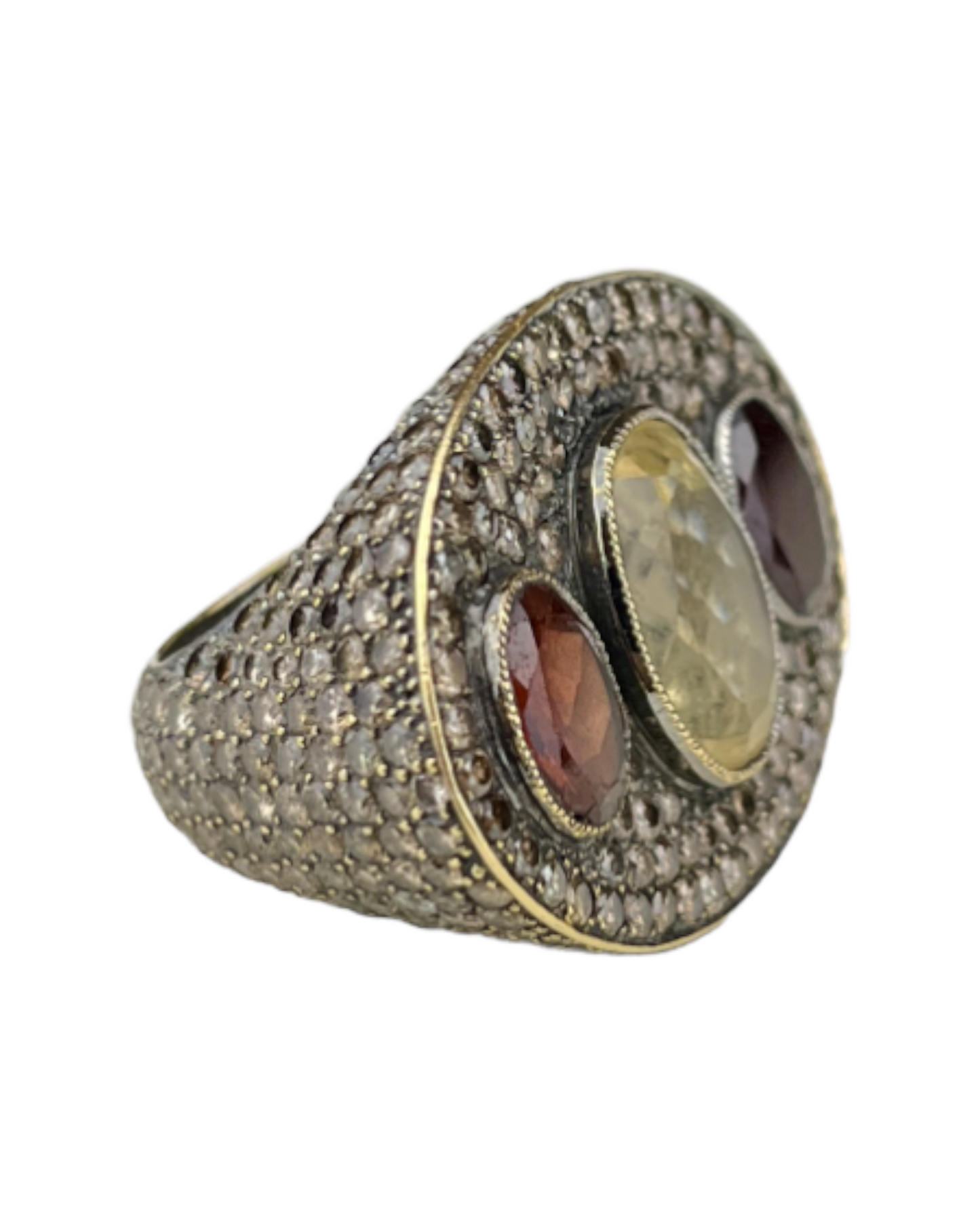 Namazte Majestic Ring with Brown diamonds, Garnet and Topaz