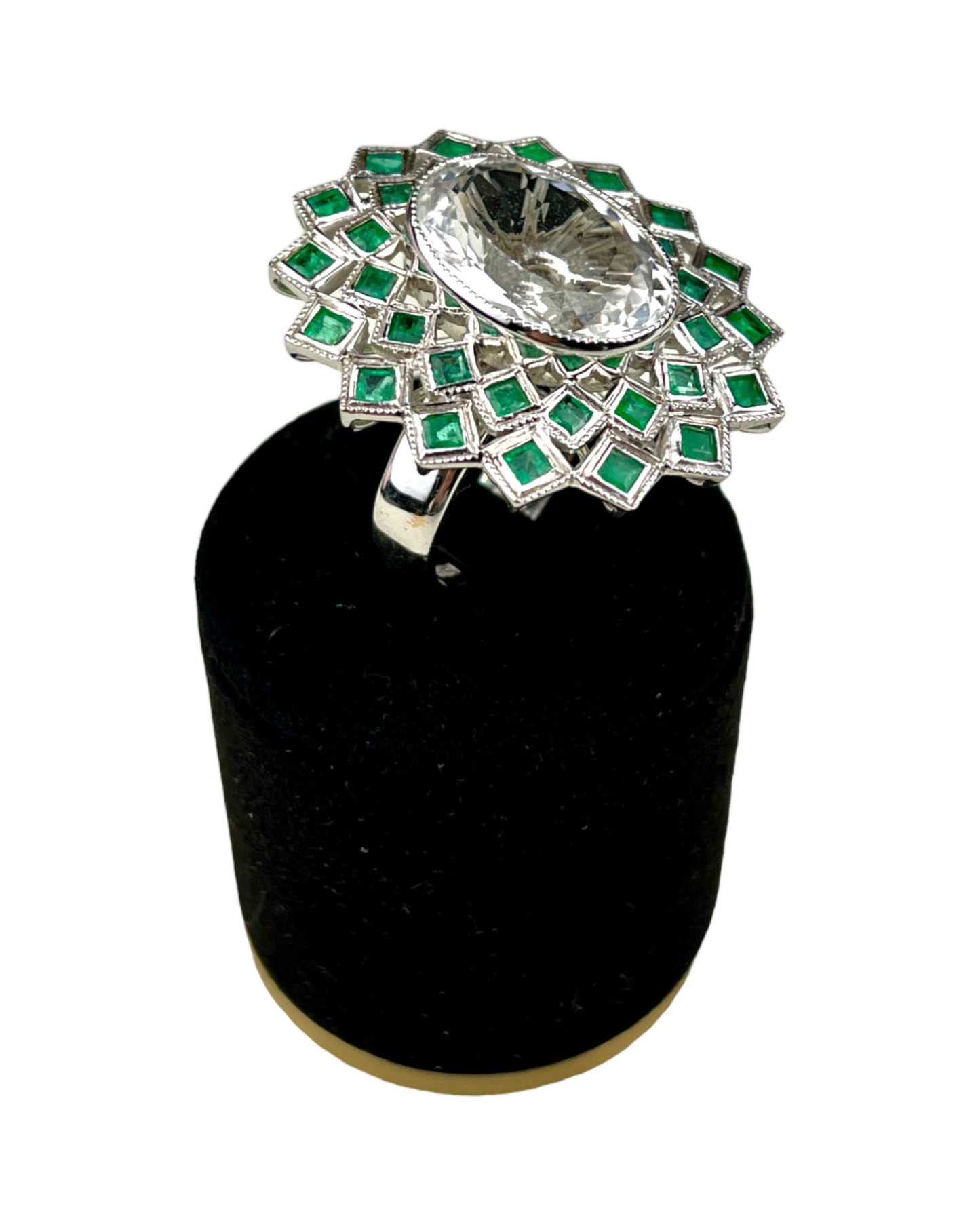 Namazte Shumookh Ring with Emeralds and Quartz