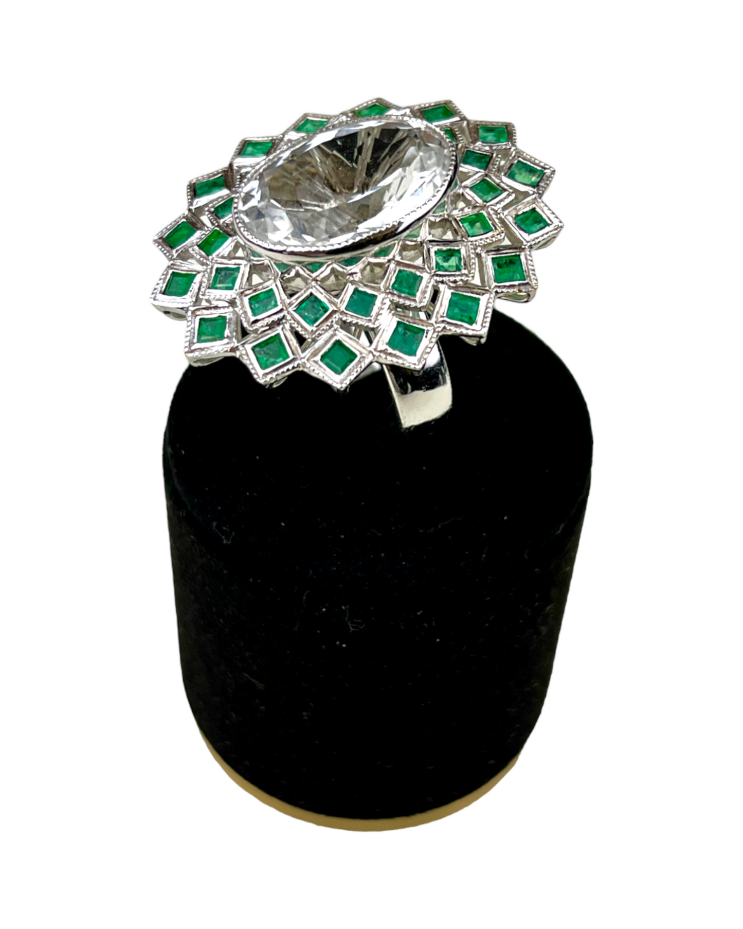 Namazte Shumookh Ring with Emeralds and Quartz