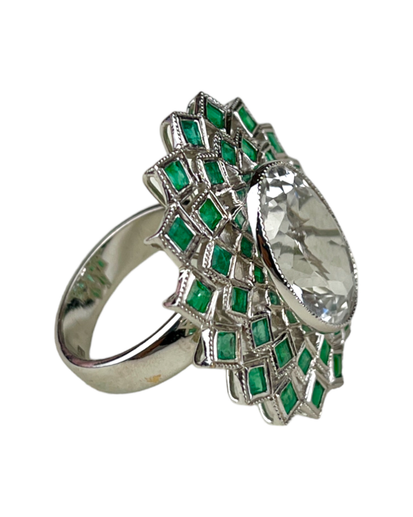 Namazte Shumookh Ring with Emeralds and Quartz