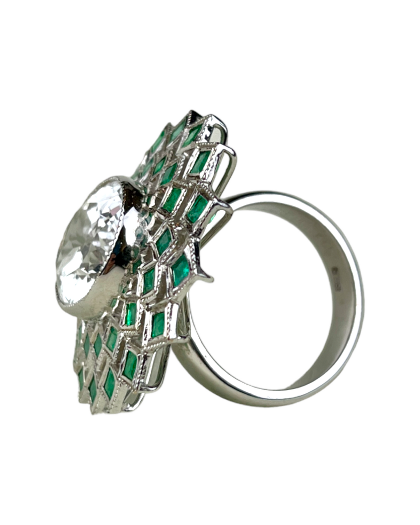 Namazte Shumookh Ring with Emeralds and Quartz