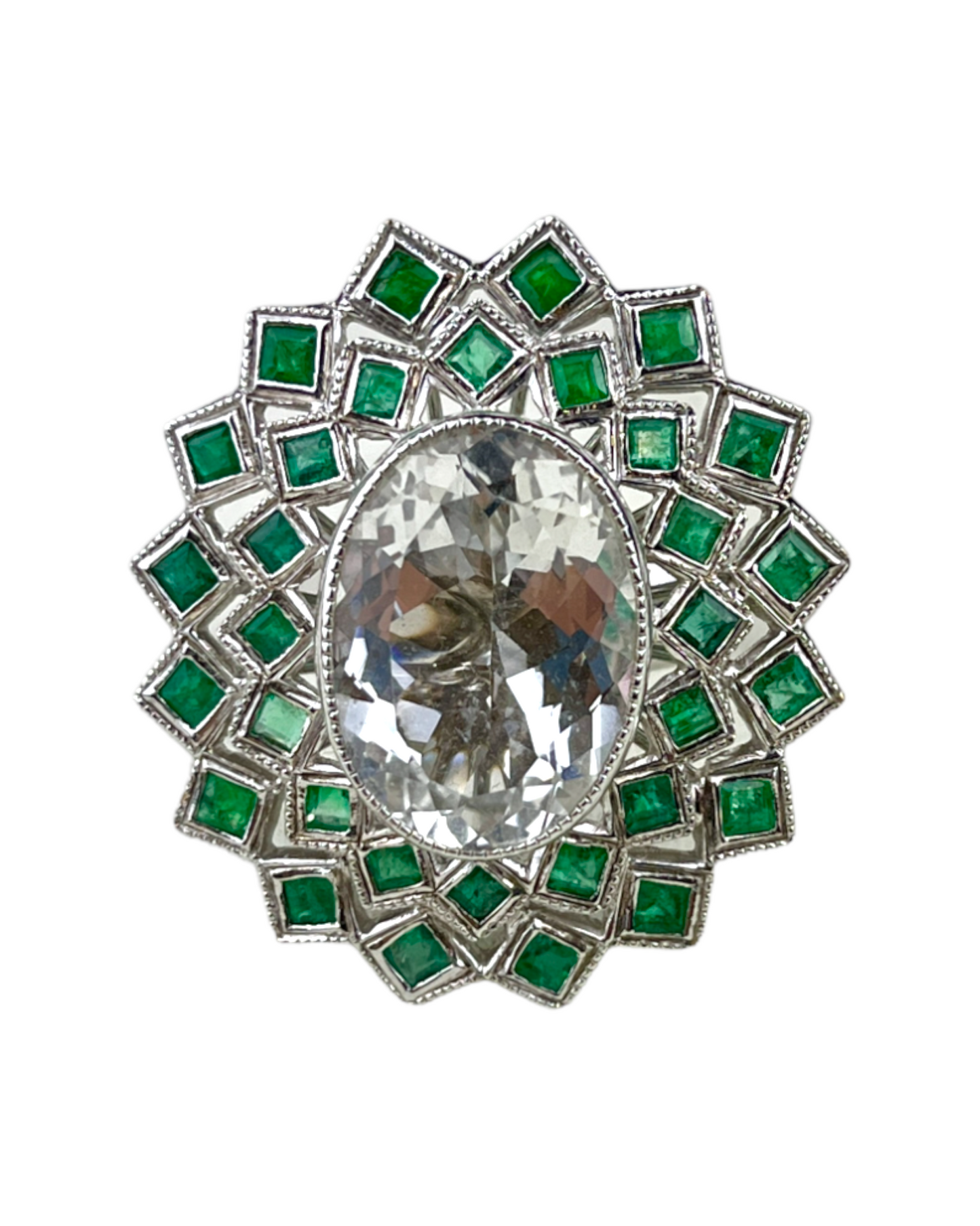 Namazte Shumookh Ring with Emeralds and Quartz