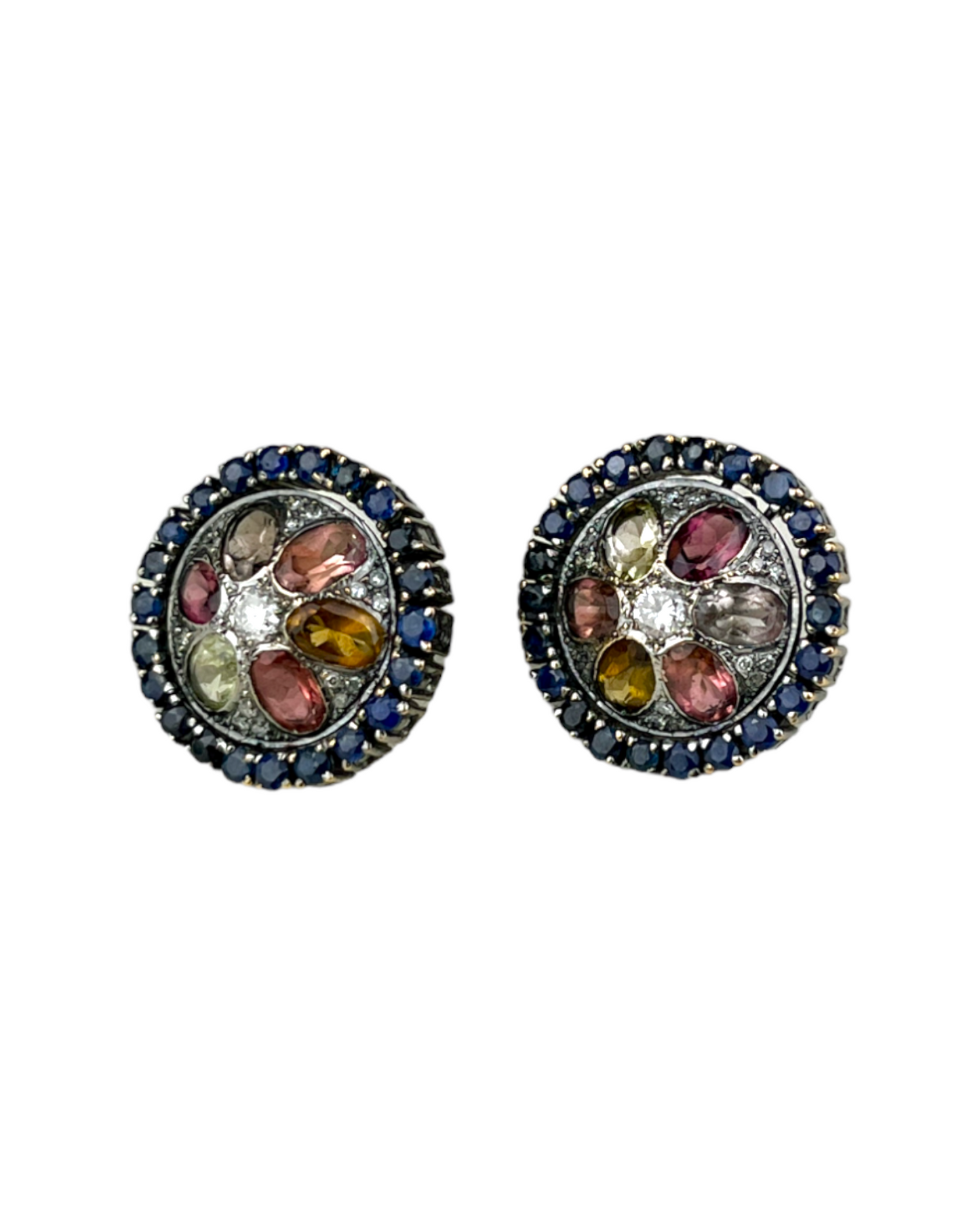 Namazte Maharaja Earrings with Tourmalines, Sapphires and Diamonds