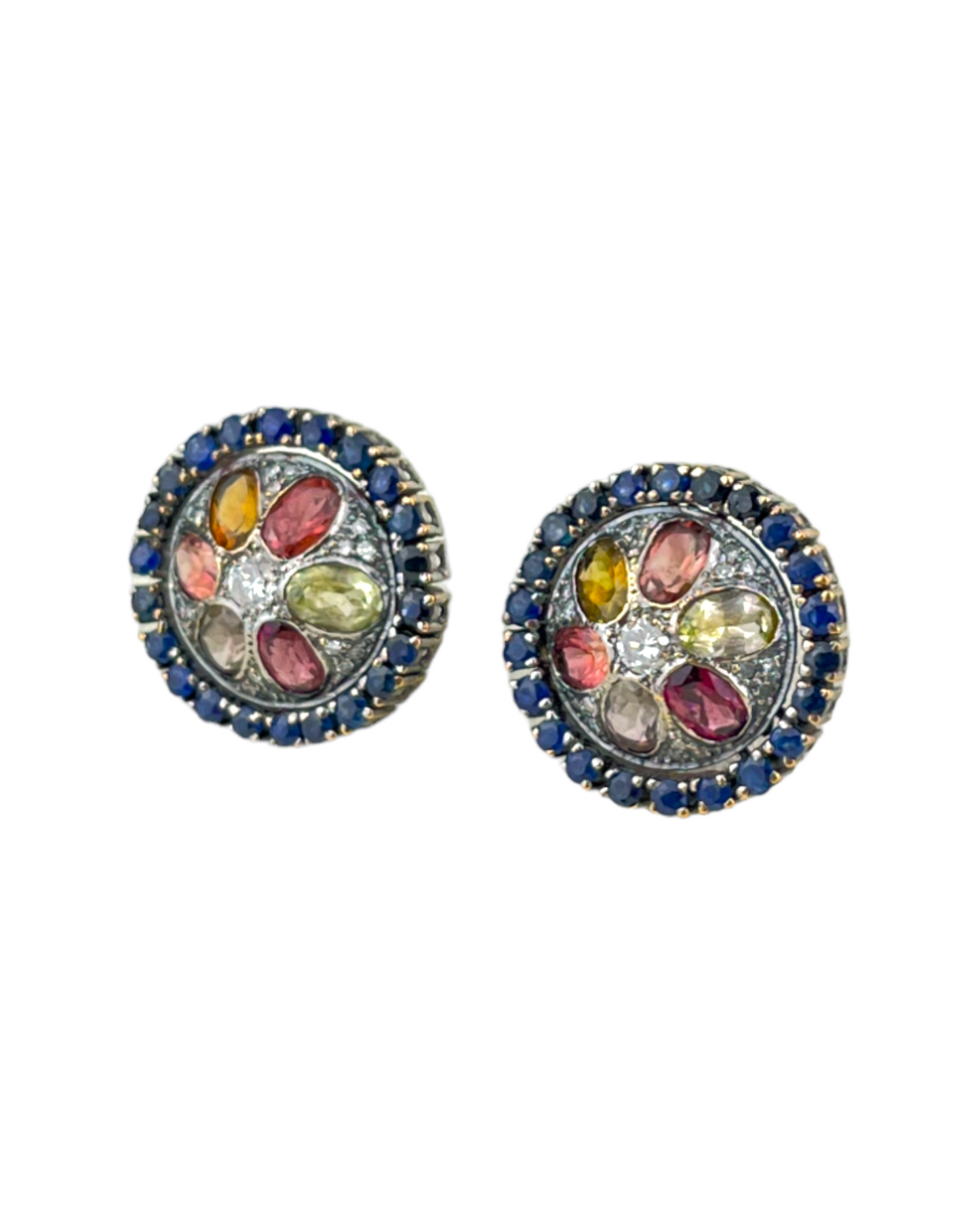 Namazte Maharaja Earrings with Tourmalines, Sapphires and Diamonds