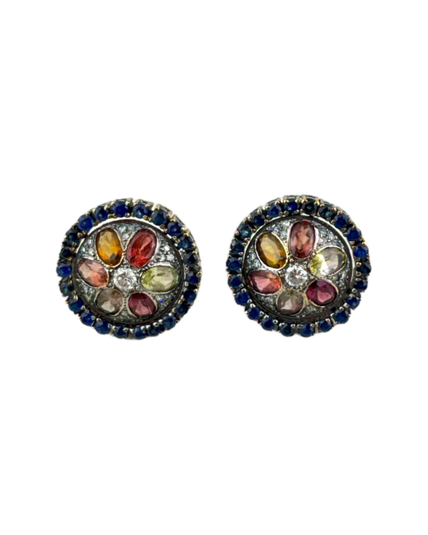 Namazte Maharaja Earrings with Tourmalines, Sapphires and Diamonds