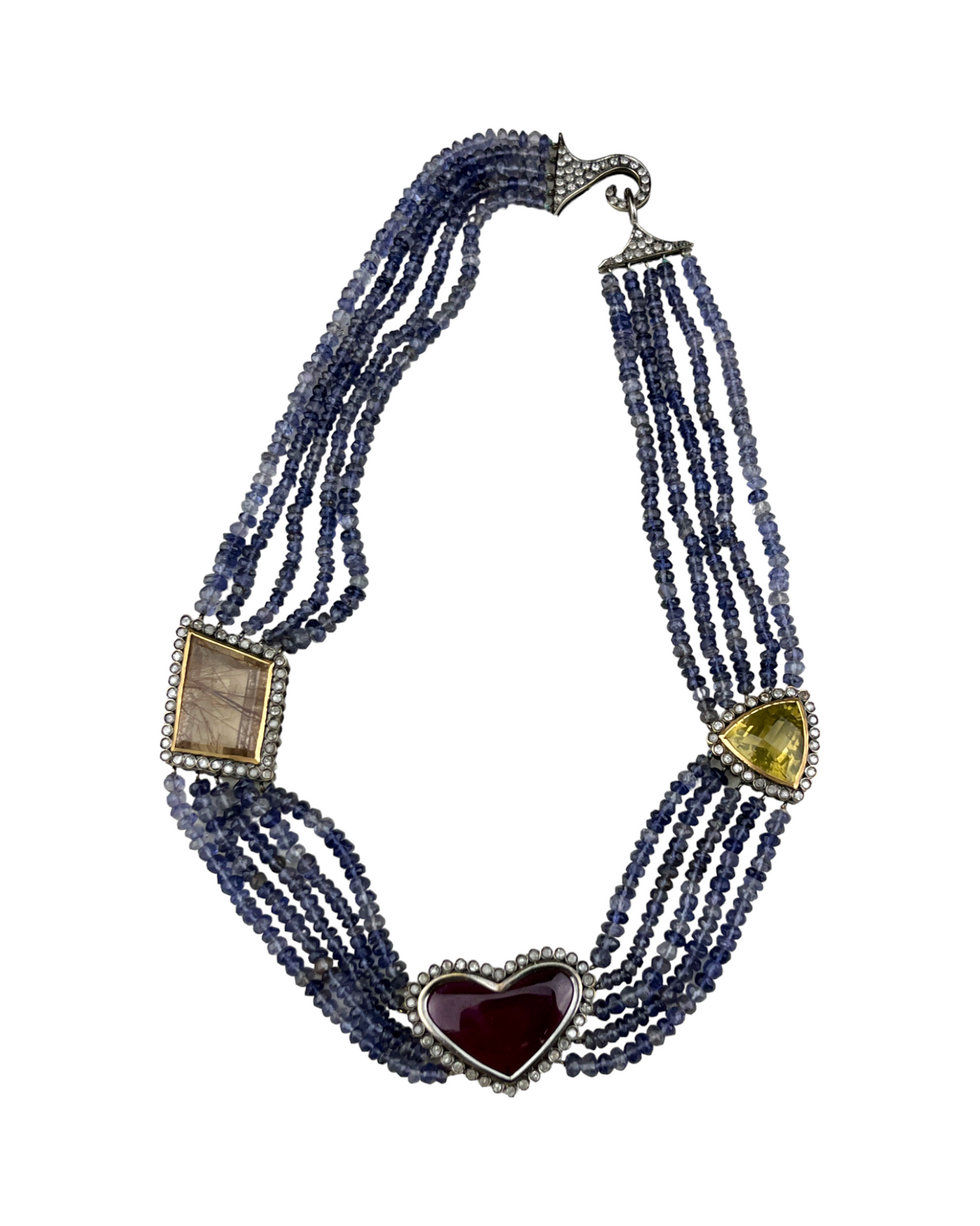 Namazte Maharaja Necklace Iolite, Diamonds , Quartz, Garnet & Topaz