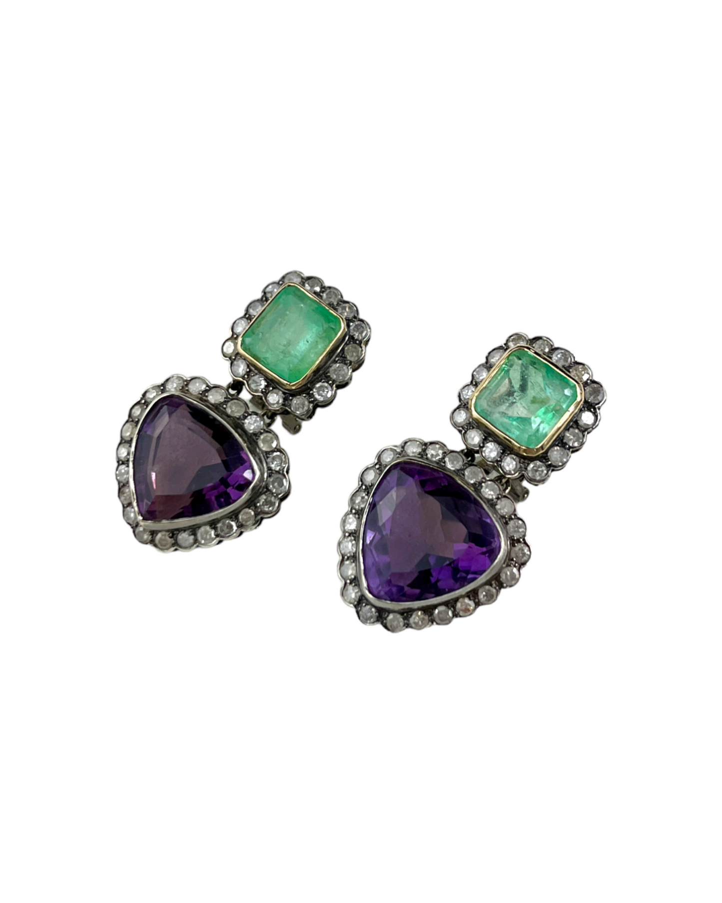 Namazte Maharaja Earrings with Emerald and Amethyst and Diamonds