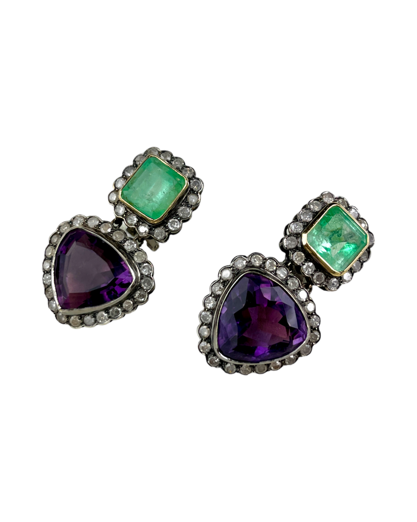 Namazte Maharaja Earrings with Emerald and Amethyst and Diamonds