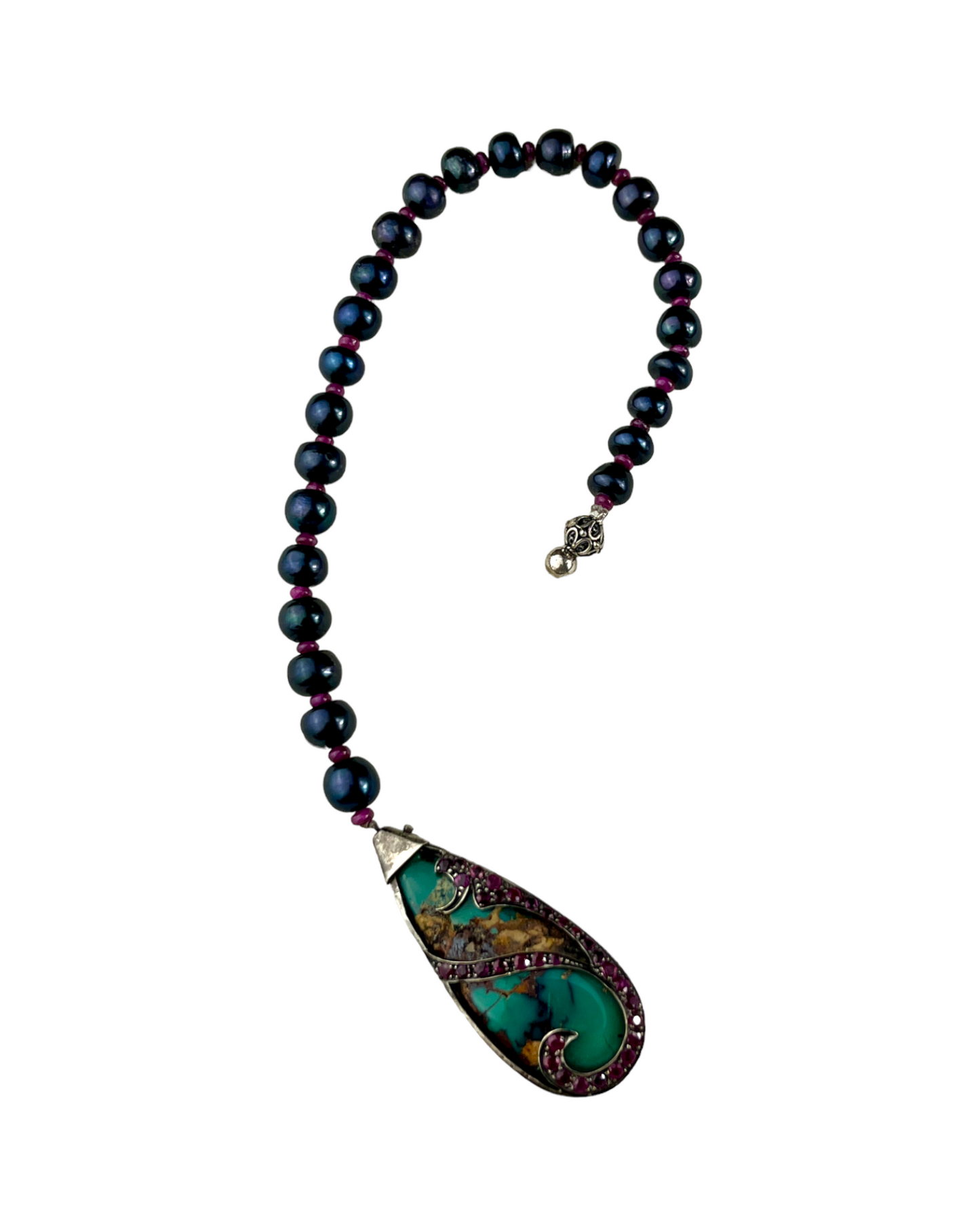 Namazte Majestic Rosary with Rubys, Turquoise and Pearls