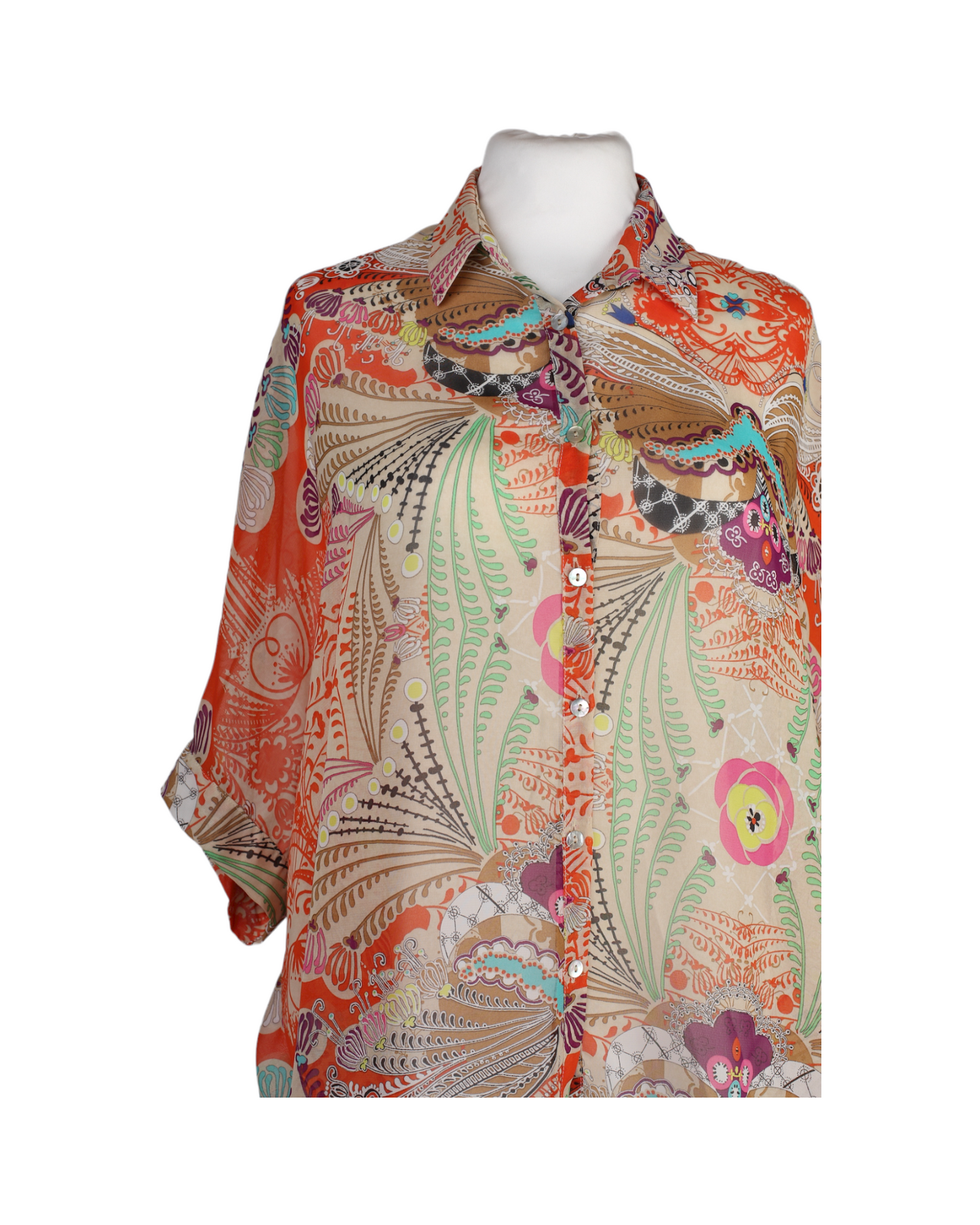 La Fée Maraboutée Sheer Printed Button Down Shirt