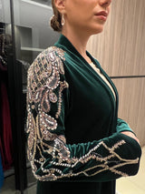 Rochelle Deep Emerald Crystal-Embellished Velvet Abaya