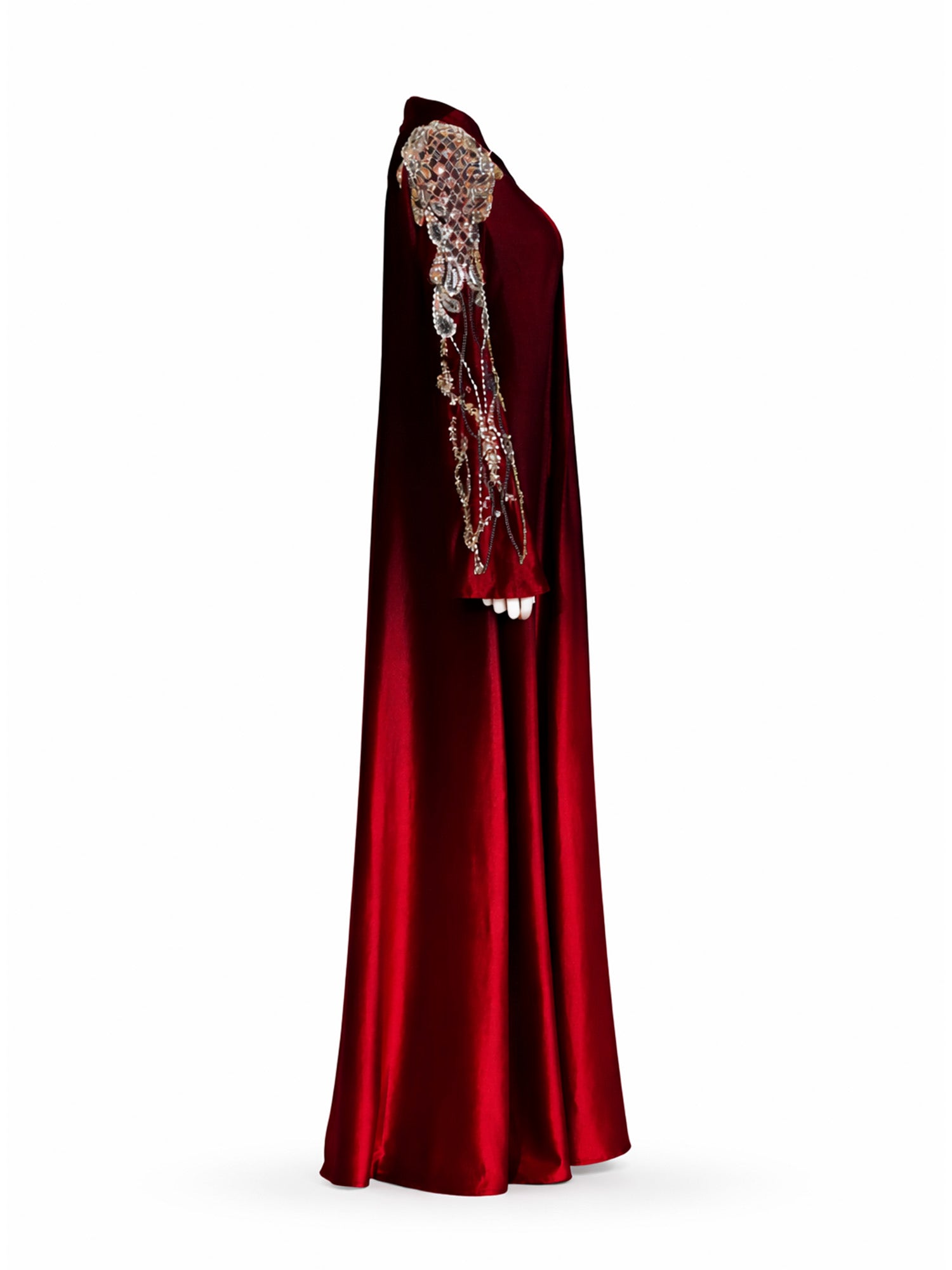 Rochelle Burgundy & Crimson Crystal-Embellished Velvet Abaya