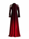 Rochelle Burgundy & Crimson Crystal-Embellished Velvet Abaya