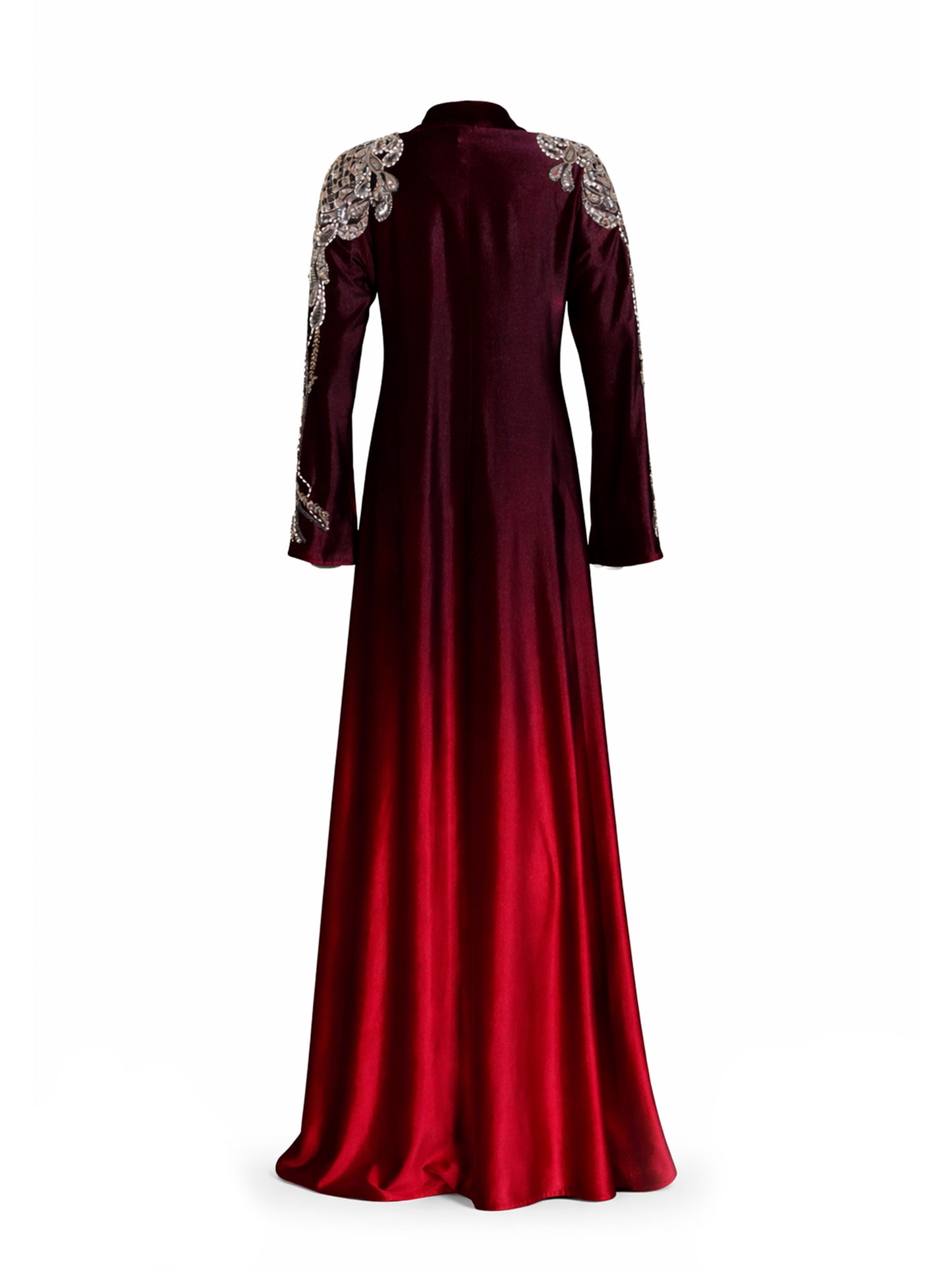 Rochelle Burgundy & Crimson Crystal-Embellished Velvet Abaya