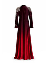 Rochelle Burgundy & Crimson Crystal-Embellished Velvet Abaya