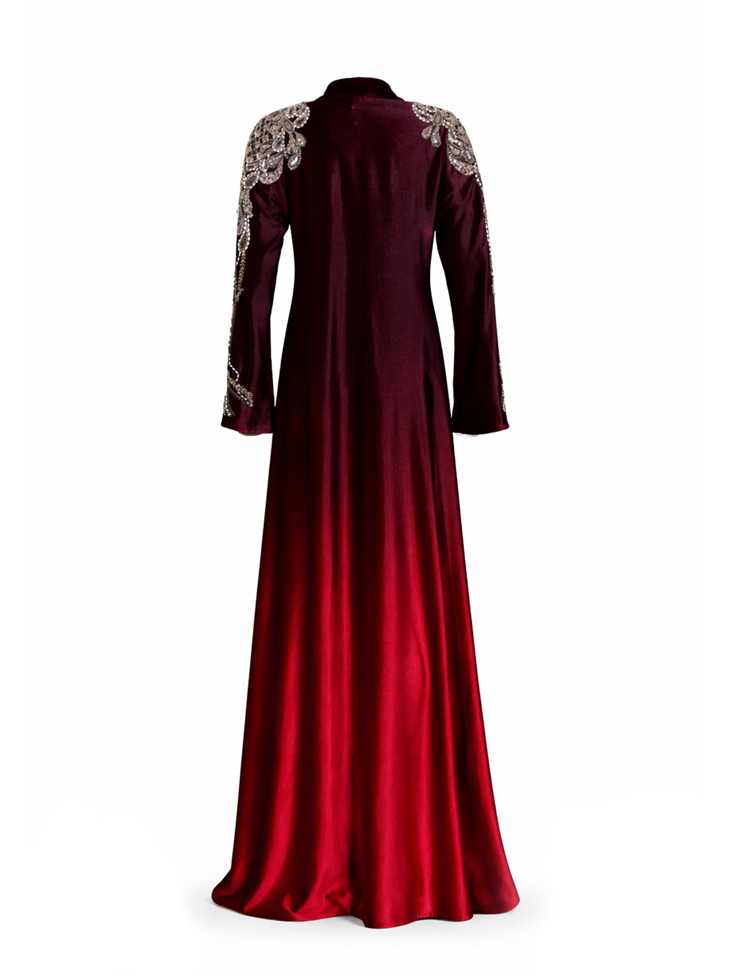 Rochelle Burgundy & Crimson Crystal-Embellished Velvet Abaya