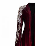 Rochelle Burgundy & Crimson Crystal-Embellished Velvet Abaya