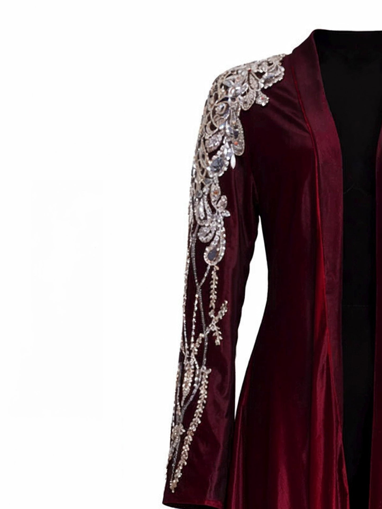 Rochelle Burgundy & Crimson Crystal-Embellished Velvet Abaya