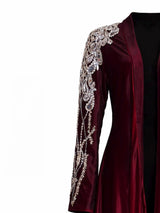 Rochelle Burgundy & Crimson Crystal-Embellished Velvet Abaya