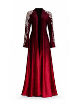 Rochelle Burgundy & Crimson Crystal-Embellished Velvet Abaya