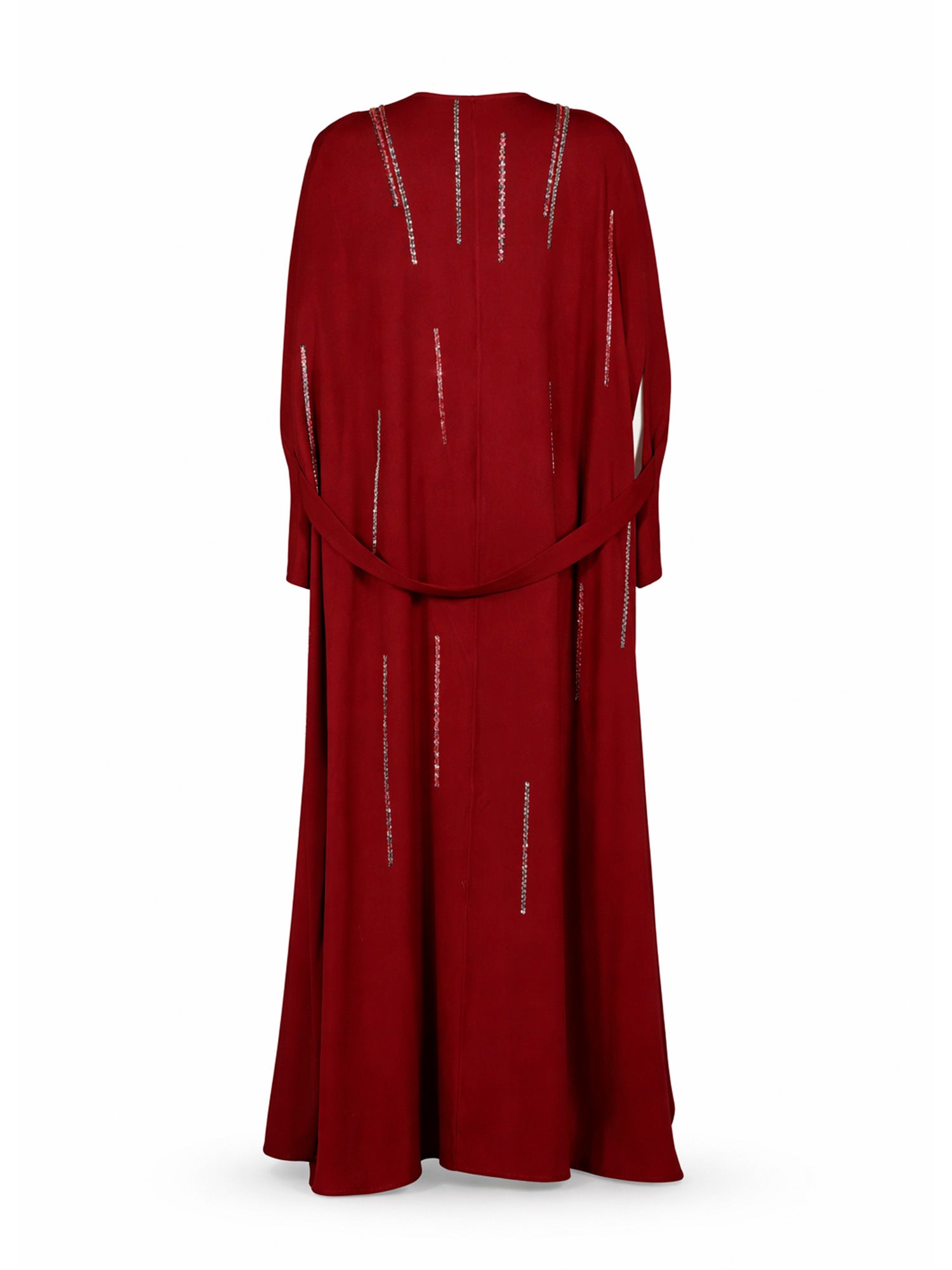 Rochelle Beaded Column Cape Abaya in Deep Red