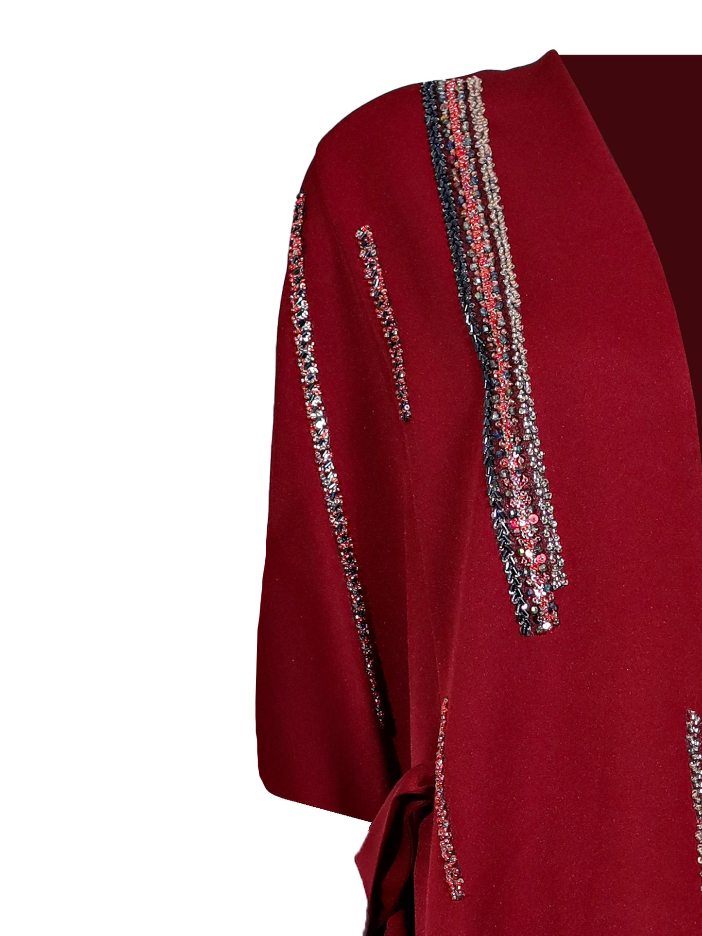 Rochelle Beaded Column Cape Abaya in Deep Red