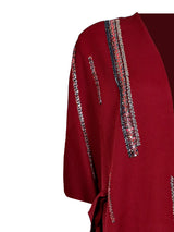 Rochelle Beaded Column Cape Abaya in Deep Red