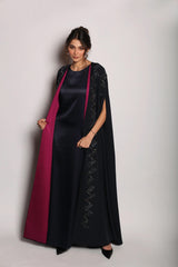 Rochelle Zigzag Crystal Cape Abaya in Navy