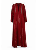 Rochelle Beaded Column Cape Abaya in Deep Red