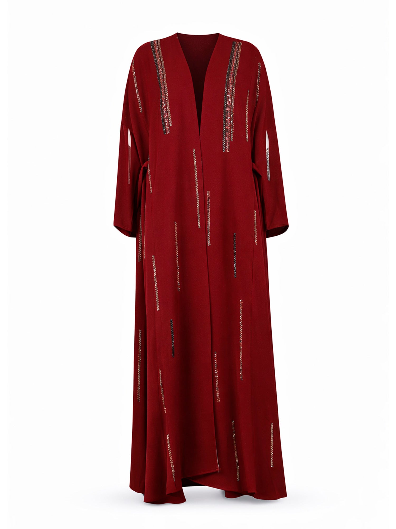 Rochelle Beaded Column Cape Abaya in Deep Red