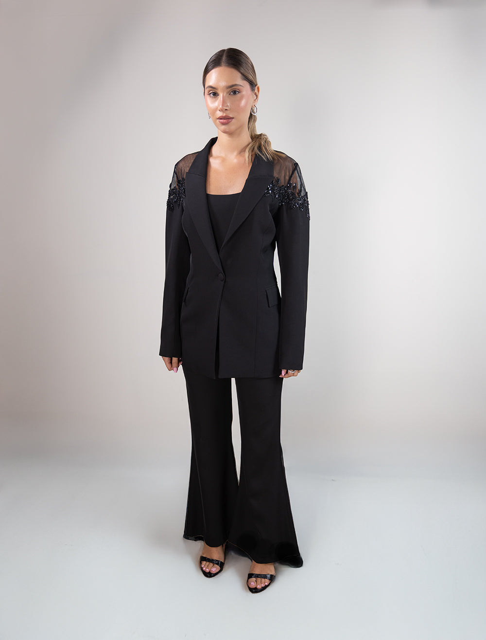Rochelle Black Suit with Chiffon Detail
