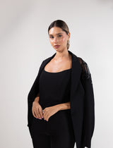 Rochelle Black Suit with Chiffon Detail