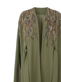 Rochelle Embellished Cape Abaya in Olive Green
