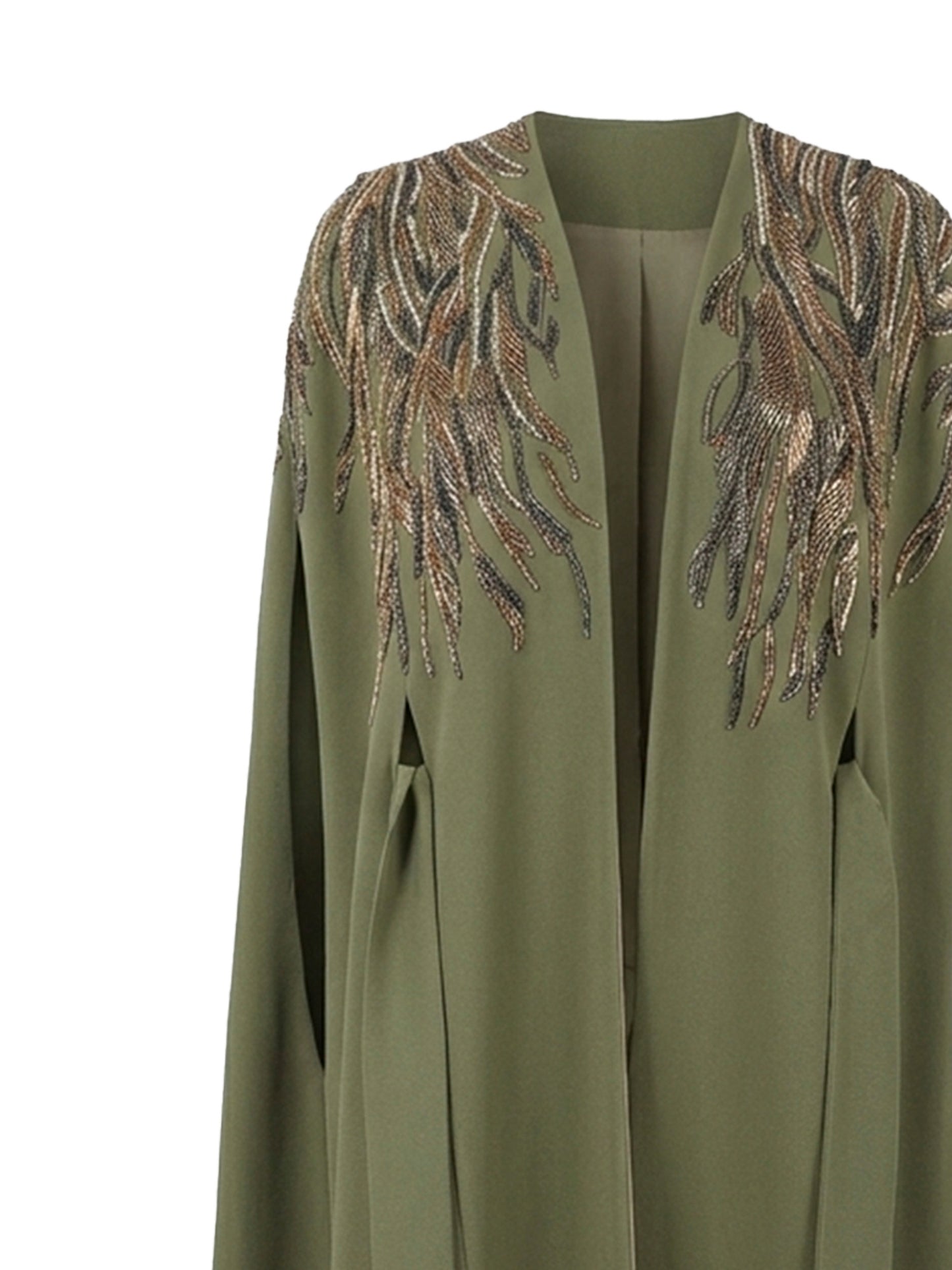 Rochelle Embellished Cape Abaya in Olive Green