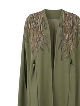 Rochelle Embellished Cape Abaya in Olive Green