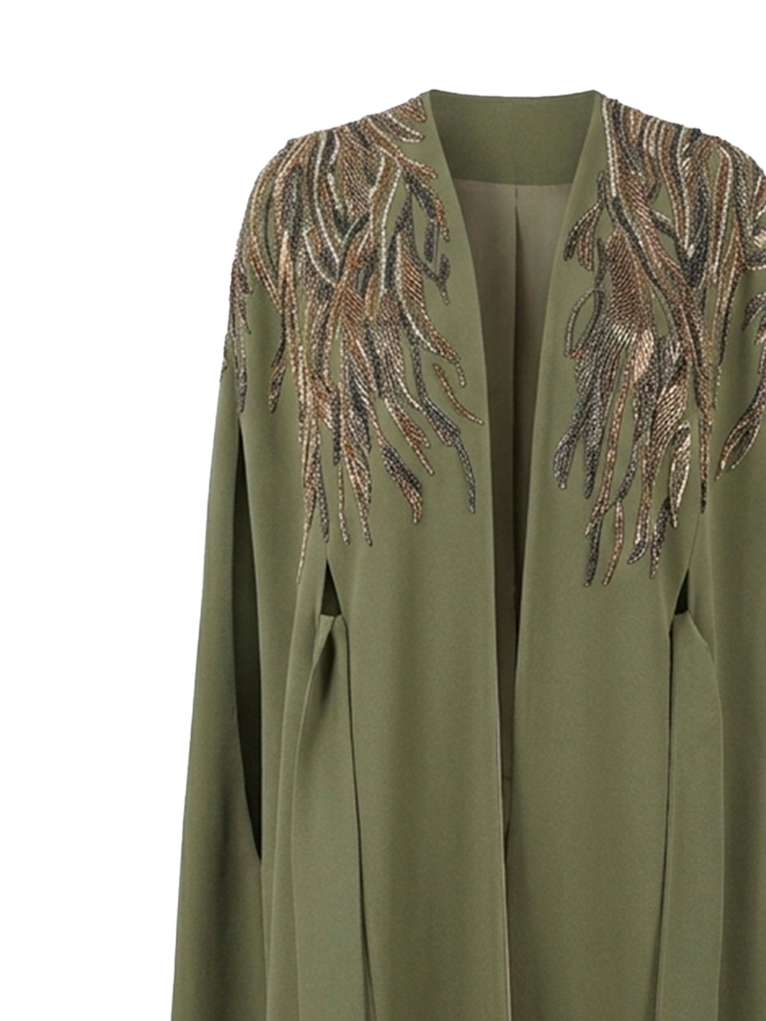 Rochelle Embellished Cape Abaya in Olive Green