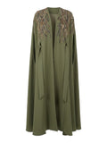 Rochelle Embellished Cape Abaya in Olive Green