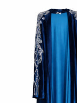 Rochelle Midnight Teal Crystal-Embellished Velvet Abaya