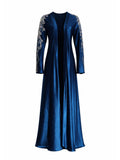 Rochelle Midnight Teal Crystal-Embellished Velvet Abaya