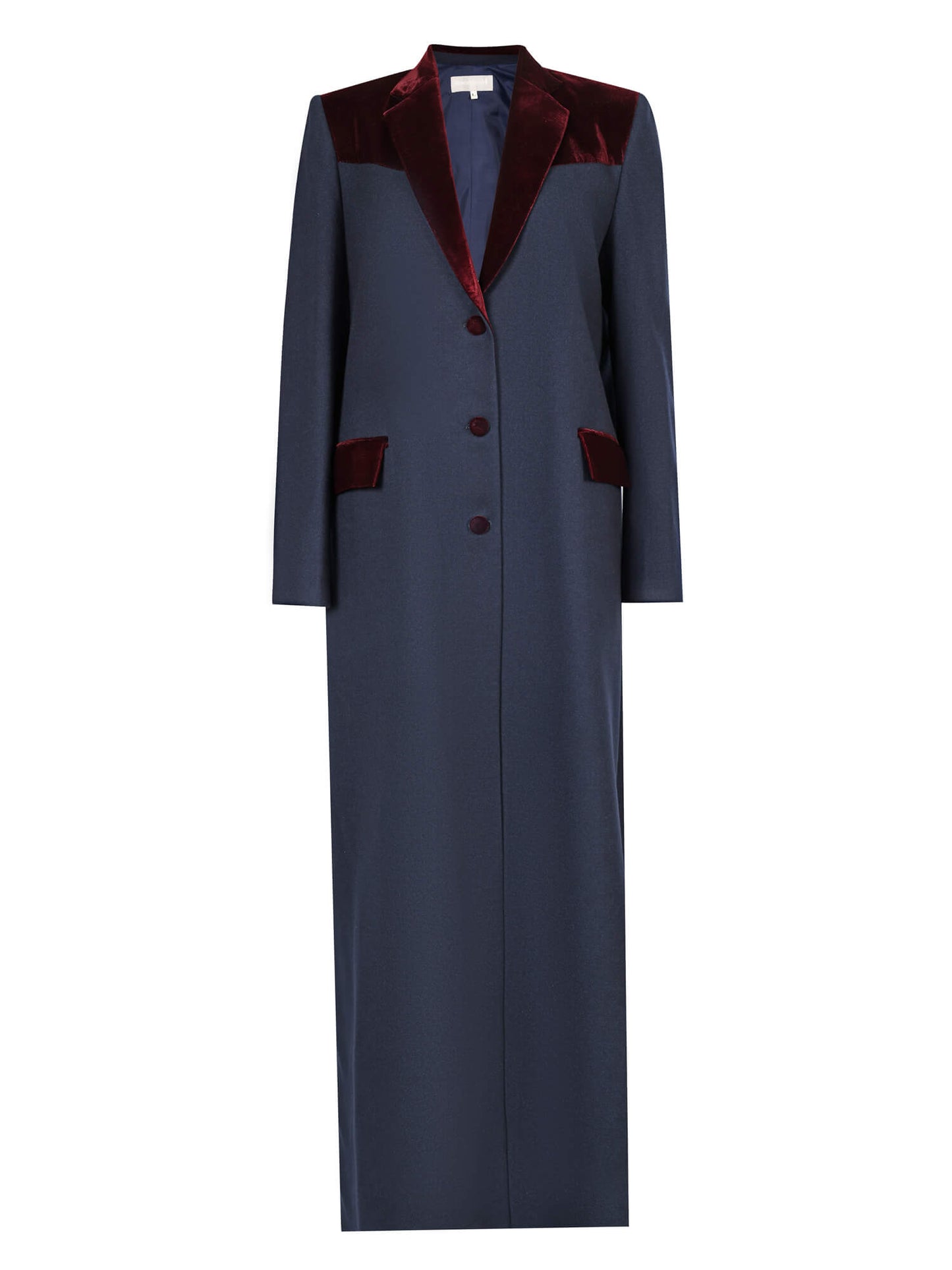 Khawlah World Navy & Burgundy Velvet Coat Abaya