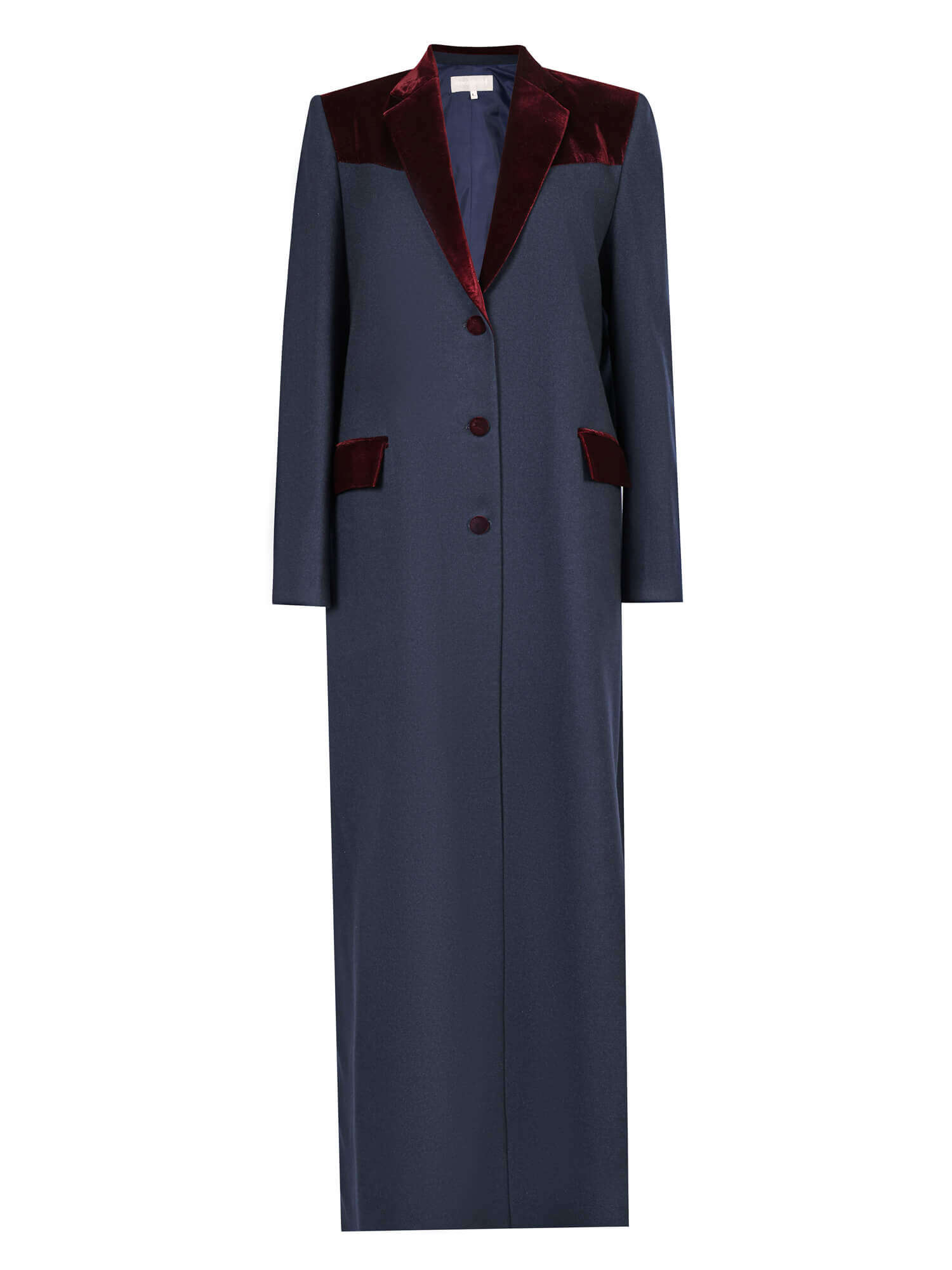 Khawlah World Navy & Burgundy Velvet Coat Abaya
