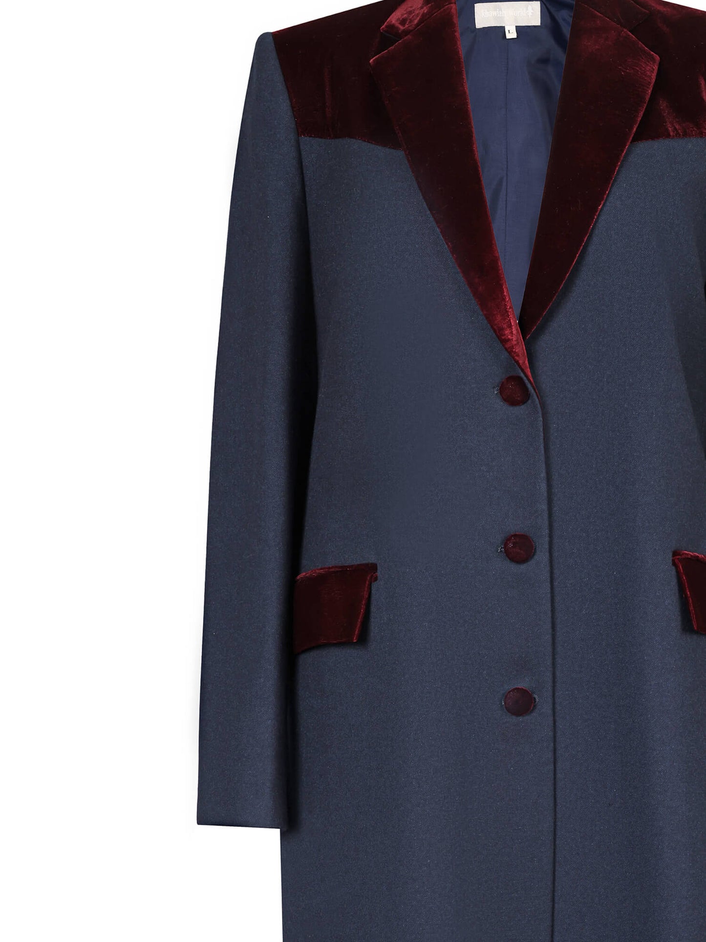 Khawlah World Navy & Burgundy Velvet Coat Abaya