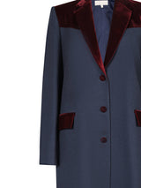 Khawlah World Navy & Burgundy Velvet Coat Abaya