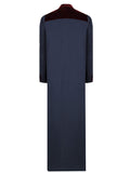 Khawlah World Navy & Burgundy Velvet Coat Abaya