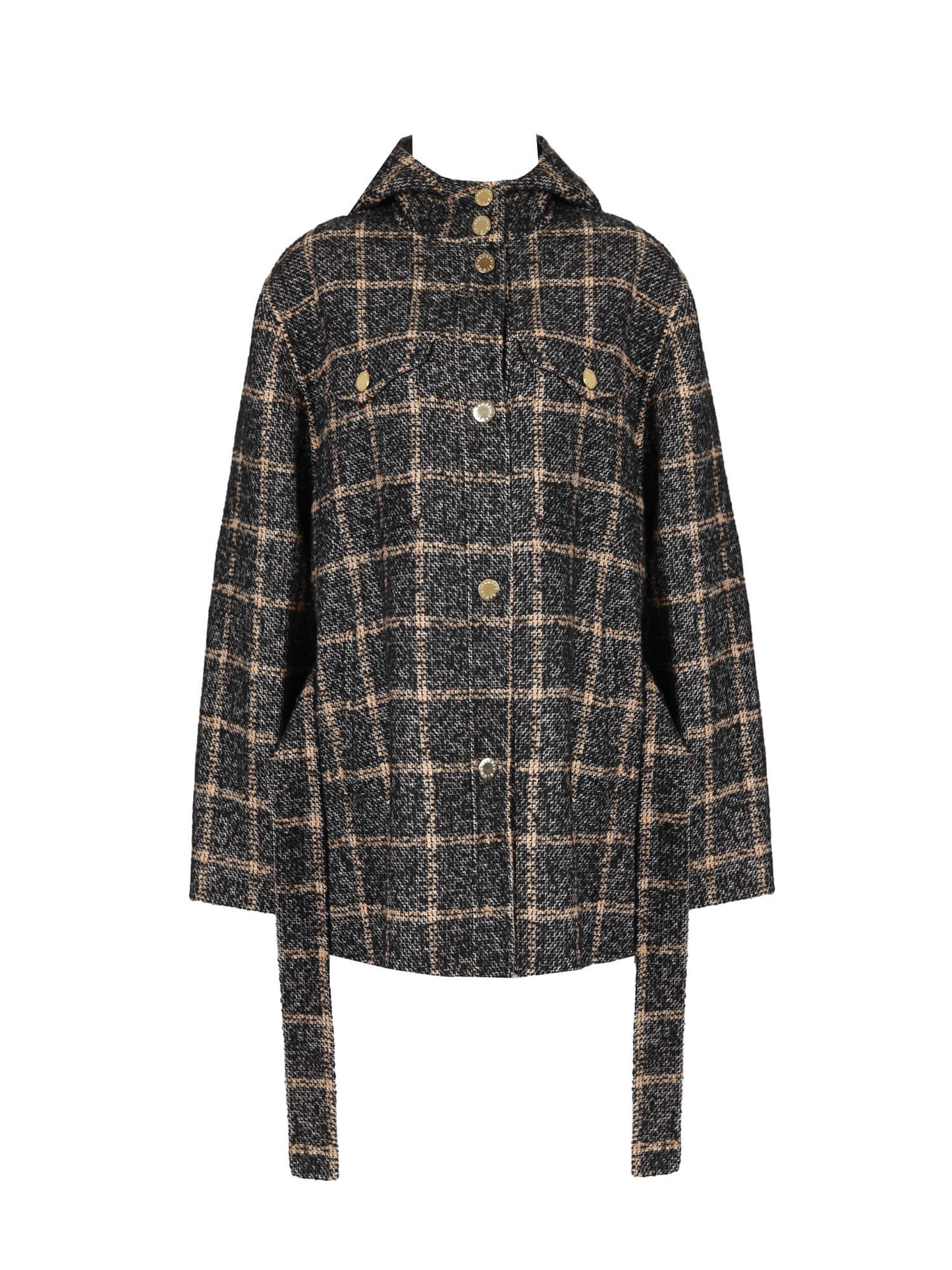 Sandro Paris Checked Wool Jacket with Gold Buttons