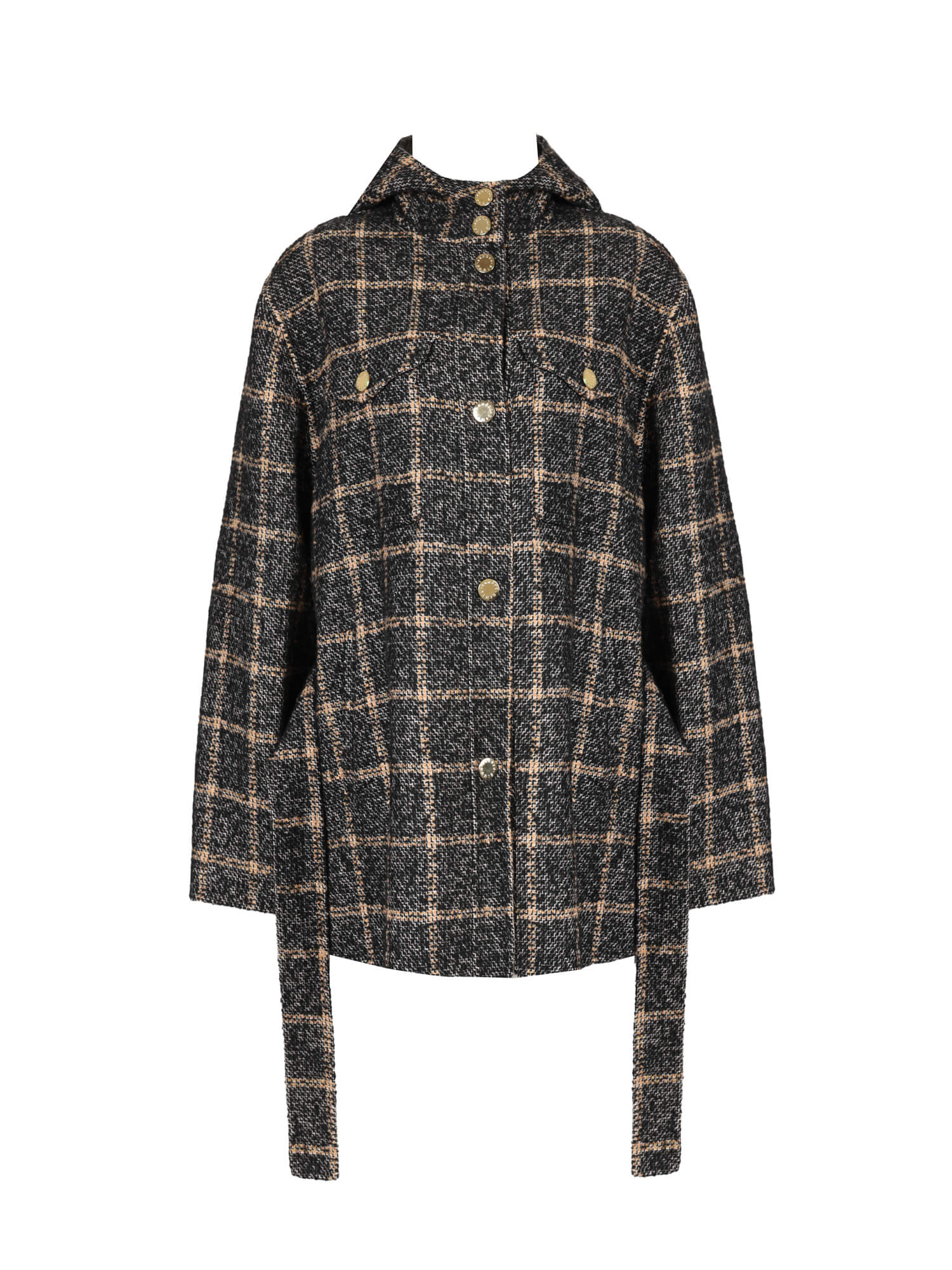 Sandro Paris Checked Wool Jacket with Gold Buttons