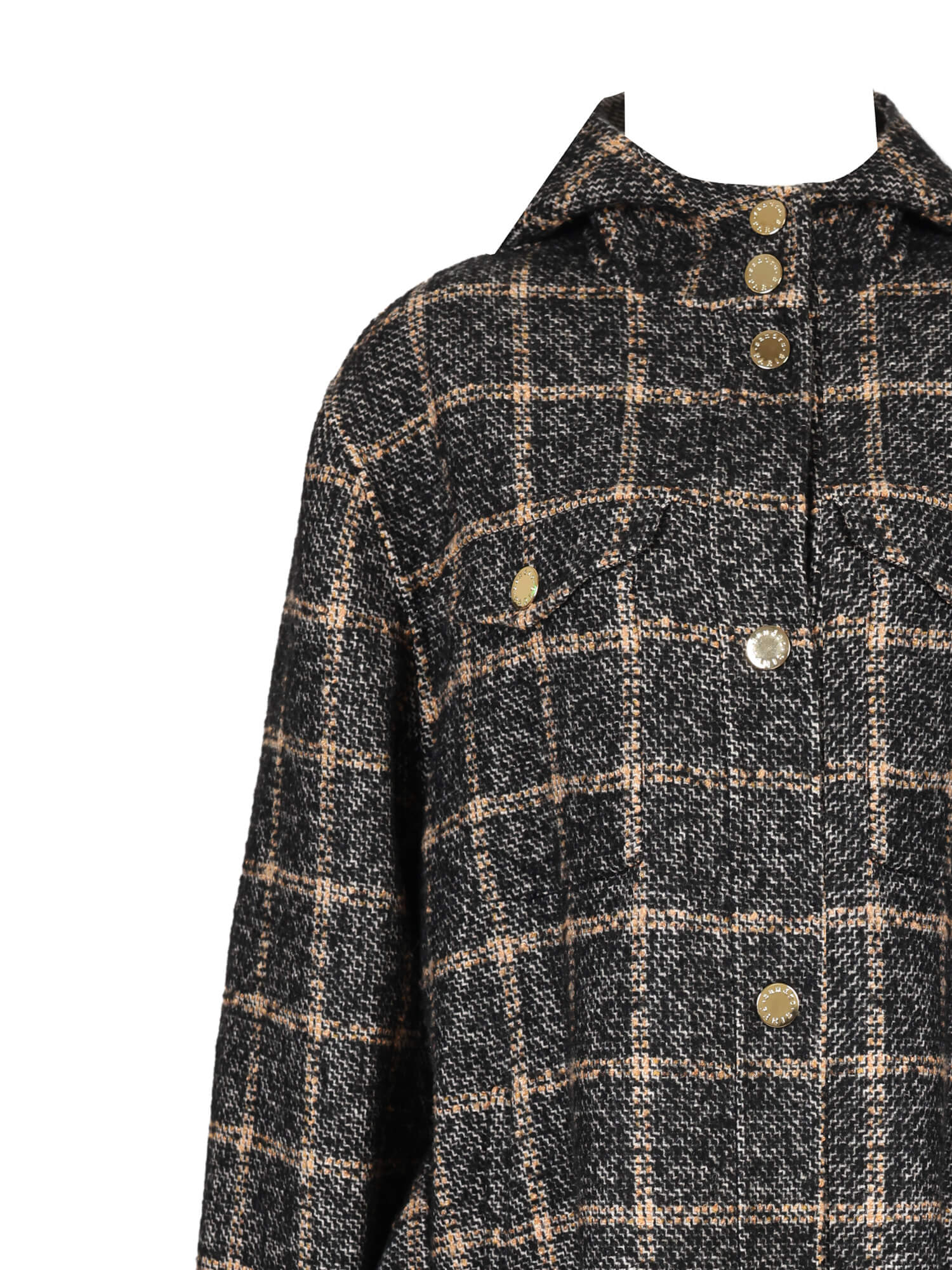 Sandro Paris Checked Wool Jacket with Gold Buttons