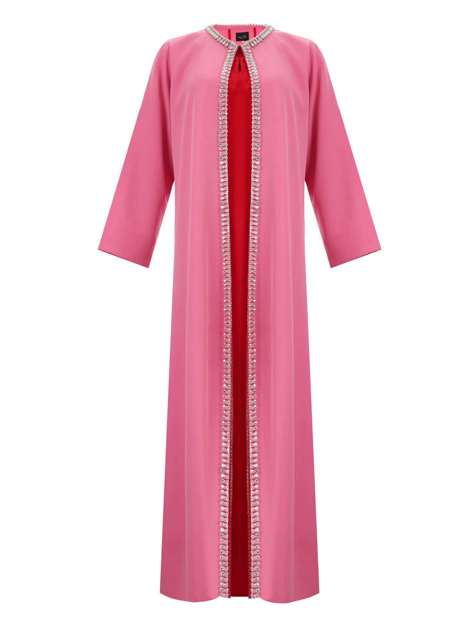 Pink Crystal-Embellished Open Abaya