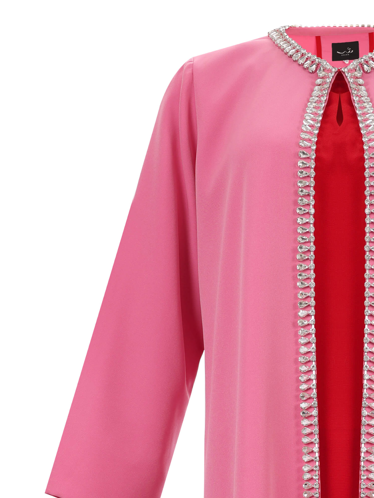 Pink Crystal-Embellished Open Abaya
